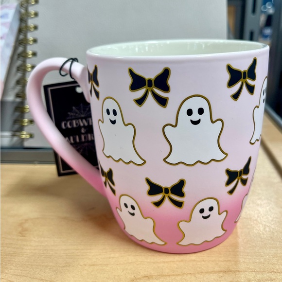 Halloween Pink Ghost w/ Black Bow Ribbon Smooth Matte Soft Touch NWT Coquette - Picture 2 of 3